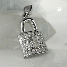 Lade das Bild in den Galerie-Viewer, Anhänger 13x10mm Türschloss mit Zirkonias glänzend rhodiniert Silber 925
