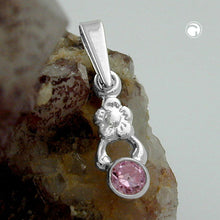 Lade das Bild in den Galerie-Viewer, Anhänger 12x4,5mm Blume Zirkonia pink Silber 925
