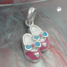 Lade das Bild in den Galerie-Viewer, Anhänger 13x8mm 1 Paar Kinderschuhe rosa-hellblau lackiert Silber 925
