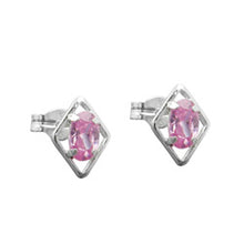 Lade das Bild in den Galerie-Viewer, Ohrstecker Ohrring 8x6mm Rhombus mit Zirkonia pink Silber 925
