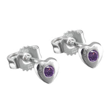 Lade das Bild in den Galerie-Viewer, Ohrstecker Ohrring 4mm Herz mit Zirkonia lila amethystfarben Silber 925
