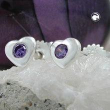 Lade das Bild in den Galerie-Viewer, Ohrstecker Ohrring 4mm Herz mit Zirkonia lila amethystfarben Silber 925
