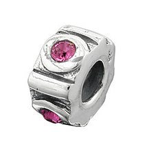Lade das Bild in den Galerie-Viewer, Anhänger 10x5mm Perle Bead mit 4 Glassteinen pink rhodiniert Silber 925
