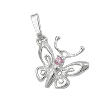 Lade das Bild in den Galerie-Viewer, Anhänger 14x13mm filigraner Schmetterling mit Zirkonia pink Silber 925
