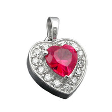 Lade das Bild in den Galerie-Viewer, Anhänger 14x13mm Herz Zirkonia rot und viele weiße Zirkonias rhodiniert Silber 925
