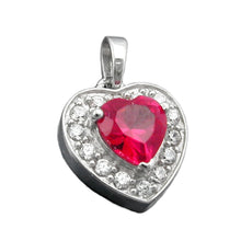 Lade das Bild in den Galerie-Viewer, Anhänger 14x13mm Herz Zirkonia rot und viele weiße Zirkonias rhodiniert Silber 925
