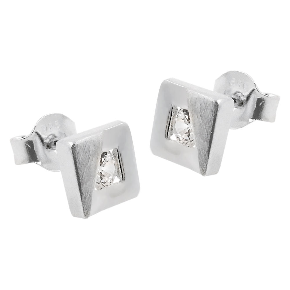 Ohrstecker Ohrring 6x6mm Viereck matt-glänzend mit Zirkonia Silber 925